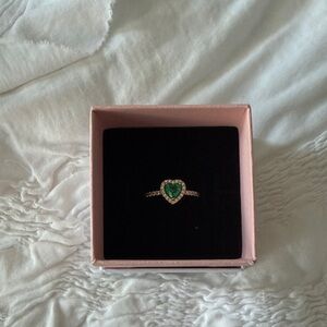 Pandora Green Heart Ring with Silver Accents